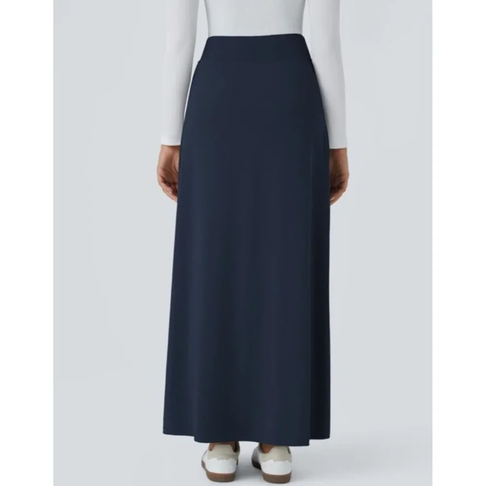 Halara High Waisted Decorative Buckle Split 2-in-1 Maxi Casual Skirt Sz Small Na - Picture 2 of 9